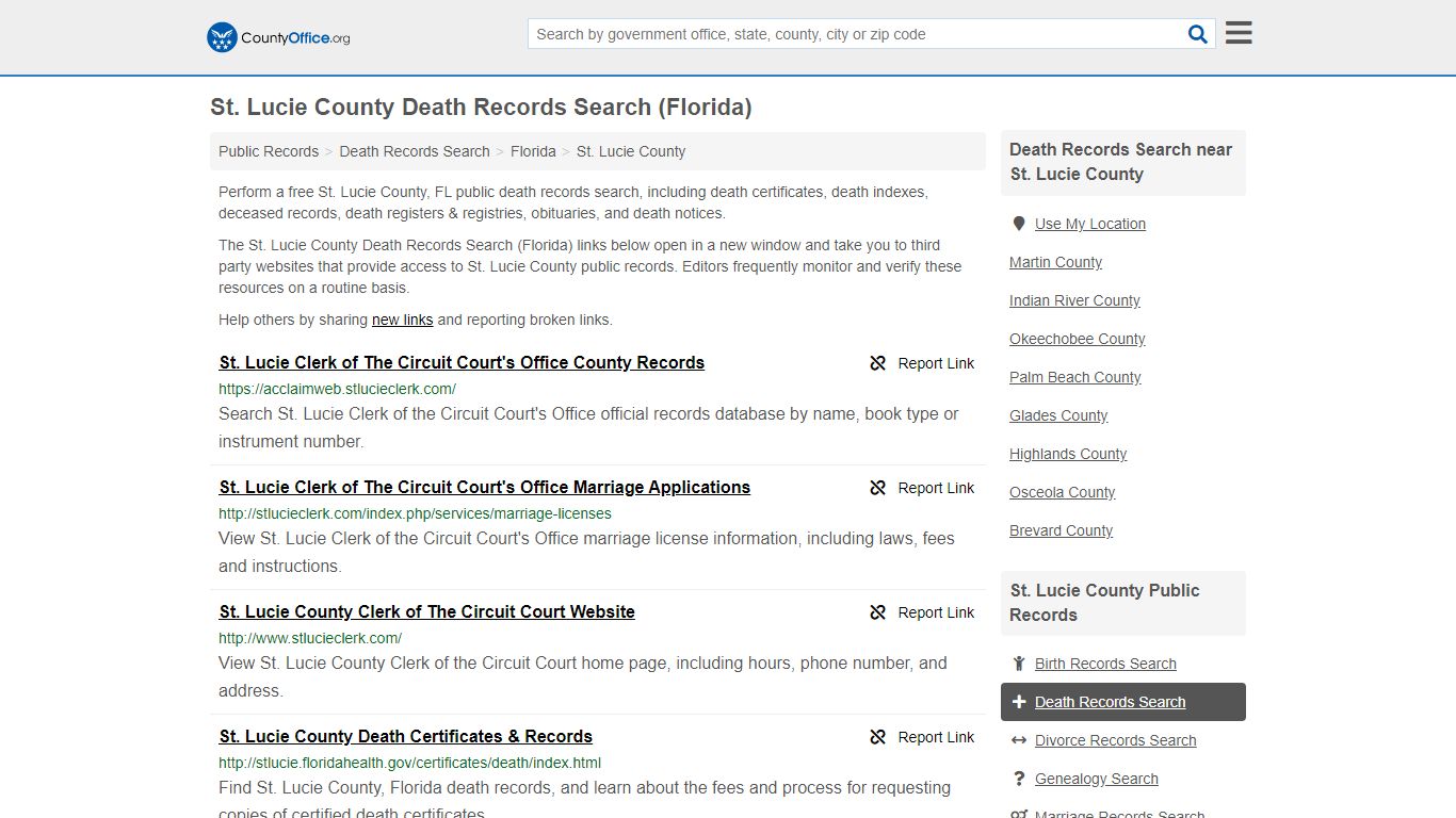 Death Records Search - St. Lucie County, FL (Death ...