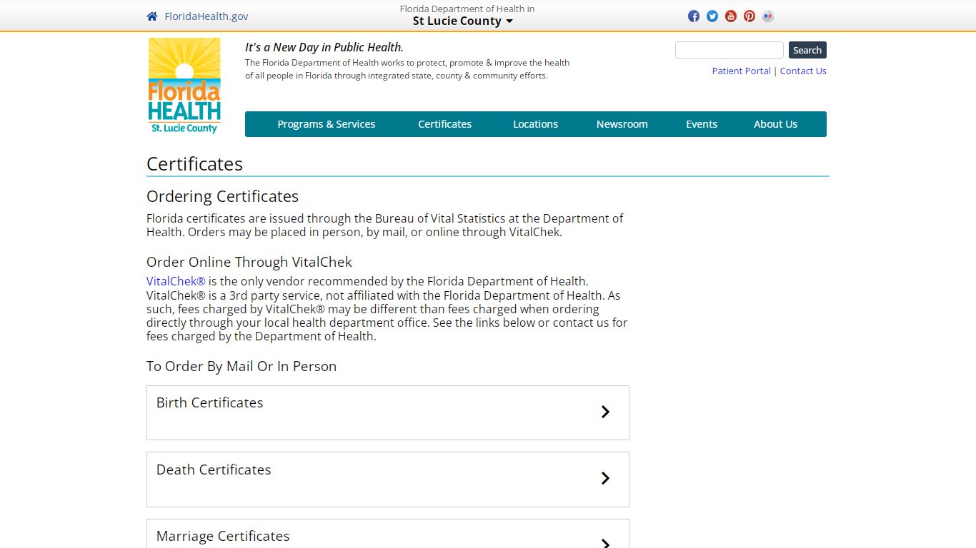 Certificates | Florida Department of Health in St Lucie