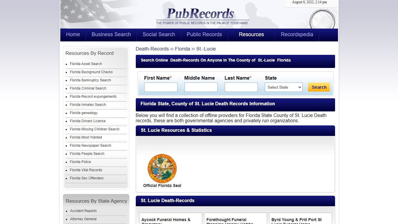 St. Lucie County, Florida Death Records